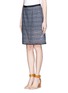 Front View - Click To Enlarge - SACAI LUCK - Floral eyelet check print pencil skirt