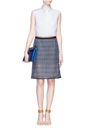 Figure View - Click To Enlarge - SACAI LUCK - Floral eyelet check print pencil skirt
