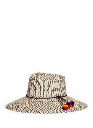 Figure View - Click To Enlarge - SENSI STUDIO - Pompom chevron stripe toquilla straw hat