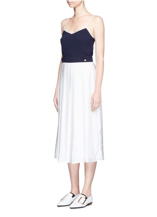 Front View - Click To Enlarge - VICTORIA, VICTORIA BECKHAM - Contrast top pleated satin crepe dress
