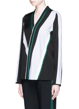 Front View - Click To Enlarge - VICTORIA, VICTORIA BECKHAM - Asymmetric stripe crossover front shirt