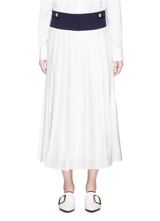 Main View - Click To Enlarge - VICTORIA, VICTORIA BECKHAM - Contrast waistband pleated midi skirt