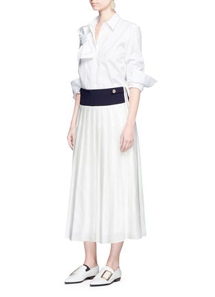 Figure View - Click To Enlarge - VICTORIA, VICTORIA BECKHAM - Contrast waistband pleated midi skirt