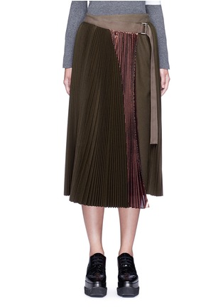 Main View - Click To Enlarge - SACAI - Lamé pleated flannel wrap midi skirt