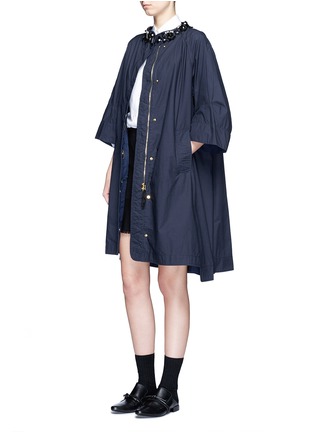 Figure View - Click To Enlarge - MUVEIL - Embellished collar long cotton jacket