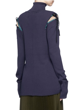 Back View - Click To Enlarge - MUVEIL - Crepe insert ribbon tie turtleneck knit