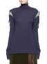 Main View - Click To Enlarge - MUVEIL - Crepe insert ribbon tie turtleneck knit