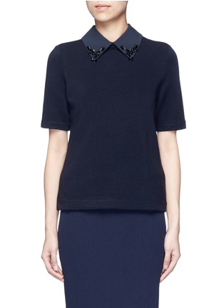Main View - Click To Enlarge - MUVEIL - Floral embellished collar ponte knit top