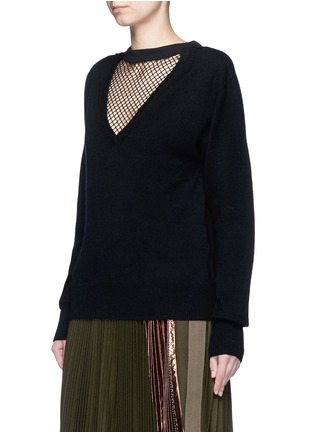 Front View - Click To Enlarge - TOGA ARCHIVES - Fishnet mesh V-neck wool sweater