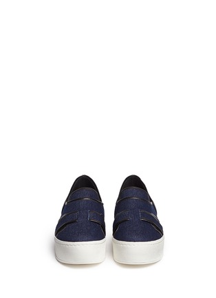 Front View - Click To Enlarge - OPENING CEREMONY - 'Binx' contrast trim cutout denim flatform slip-ons