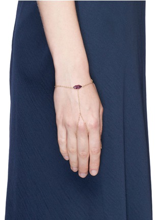 Figure View - Click To Enlarge - DELFINA DELETTREZ - 'Kiss My Hand' ruby 18k yellow gold chain hand bracelet
