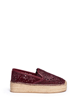 Main View - Click To Enlarge - TORY BURCH - 'Clarisse' lasercut calf hair espadrille platform slip-ons