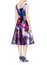 Back View - Click To Enlarge - ST. JOHN - Floralscape print flare dress