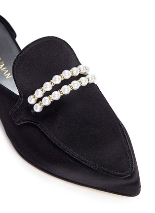 Detail View - Click To Enlarge - STUART WEITZMAN - 'Guamule' pearl embellished satin loafer slides
