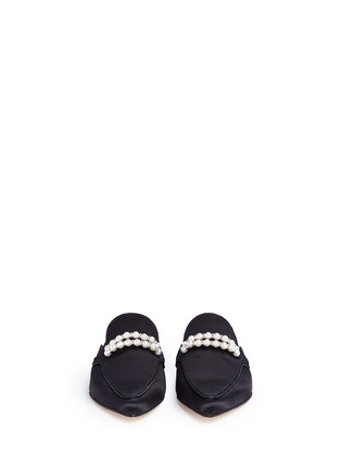 Front View - Click To Enlarge - STUART WEITZMAN - 'Guamule' pearl embellished satin loafer slides