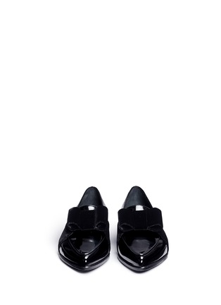 Front View - Click To Enlarge - STUART WEITZMAN - 'Tuxarkana' velvet bow spazzolato leather loafers
