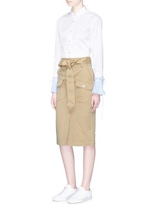 Figure View - Click To Enlarge - COMME MOI - Belted cotton twill pencil skirt