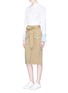 Figure View - Click To Enlarge - COMME MOI - Belted cotton twill pencil skirt