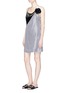 Figure View - Click To Enlarge - LANVIN - Rosette chain necklace stripe satin slip dress