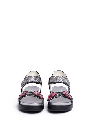 Front View - Click To Enlarge - ASH - 'Shine' floral sequin appliqué metallic sandals