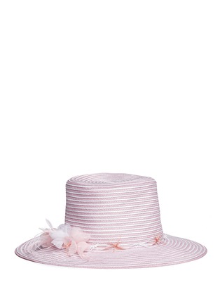 Main View - Click To Enlarge - GIGI BURRIS MILLINERY - 'Meredith' feather trim stripe straw hat
