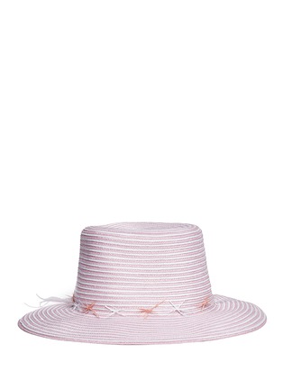 Figure View - Click To Enlarge - GIGI BURRIS MILLINERY - 'Meredith' feather trim stripe straw hat