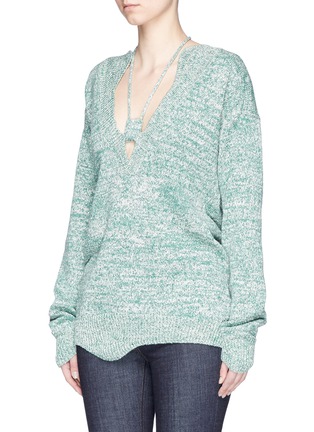 Front View - Click To Enlarge - 72722 - Halterneck geometric cut cotton sweater