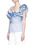 Front View - Click To Enlarge - 72722 - 'Bearded Iris' diamond print ruffle one-shoulder top