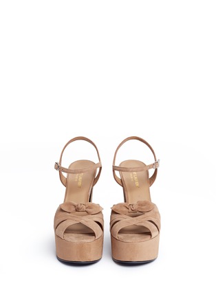 Front View - Click To Enlarge - SAINT LAURENT - 'Candy' bow suede platform sandals
