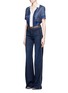 Figure View - Click To Enlarge - FRAME - 'Le Capri' piped cotton blend wide leg jeans