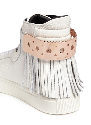Detail View - Click To Enlarge - EUGÈNE RICONNEAUS - 'Calcuta' detachable metal plate fringe leather high top sneakers