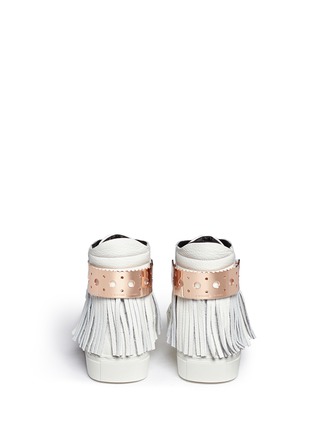 Back View - Click To Enlarge - EUGÈNE RICONNEAUS - 'Calcuta' detachable metal plate fringe leather high top sneakers