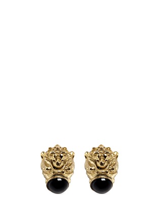 Main View - Click To Enlarge - ELA STONE - 'Arie' lion head onyx brass stud earrings