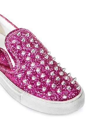 Detail View - Click To Enlarge - GIENCHI - Spike glitter leather slip-ons