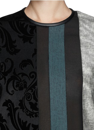 Detail View - Click To Enlarge - MO&CO. EDITION 10 - Velvet flock patchwork faux leather T-shirt