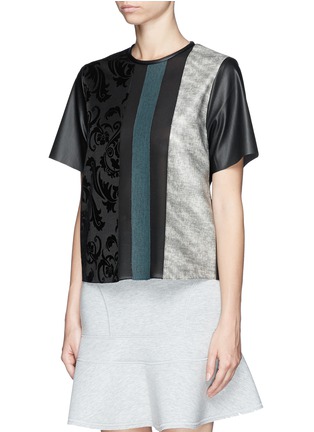 Front View - Click To Enlarge - MO&CO. EDITION 10 - Velvet flock patchwork faux leather T-shirt