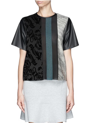 Main View - Click To Enlarge - MO&CO. EDITION 10 - Velvet flock patchwork faux leather T-shirt