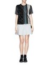 Figure View - Click To Enlarge - MO&CO. EDITION 10 - Velvet flock patchwork faux leather T-shirt