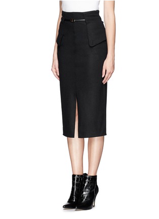 Front View - Click To Enlarge - MO&CO. EDITION 10 - Front slit wool felt pencil skirt