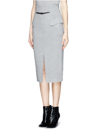 Front View - Click To Enlarge - MO&CO. EDITION 10 - Side flap felt pencil skirt with belt