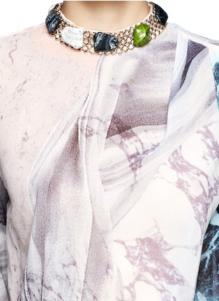 Detail View - Click To Enlarge - MO&CO. EDITION 10 - Jewel neckline sheer marble print shirt