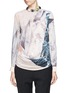 Main View - Click To Enlarge - MO&CO. EDITION 10 - Jewel neckline sheer marble print shirt