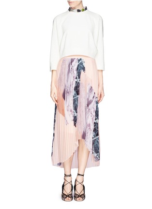 Figure View - Click To Enlarge - MO&CO. EDITION 10 - Plissé pleat marble print skirt