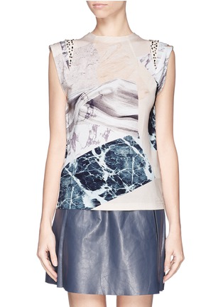 Main View - Click To Enlarge - MO&CO. EDITION 10 - Marble print jewel cap sleeve T-shirt
