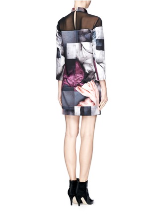 Back View - Click To Enlarge - MO&CO. EDITION 10 - Abstract floral duchesse sheer panel dress