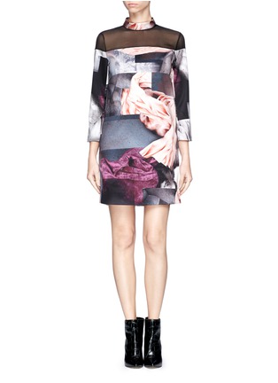 Main View - Click To Enlarge - MO&CO. EDITION 10 - Abstract floral duchesse sheer panel dress