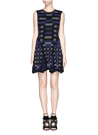 Main View - Click To Enlarge - RVN - 'Mondrian' jacquard flare dress