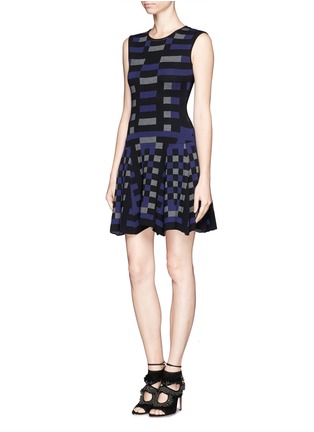 Figure View - Click To Enlarge - RVN - 'Mondrian' jacquard flare dress