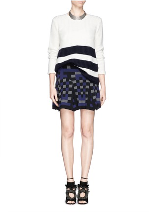 Figure View - Click To Enlarge - RVN - 'Mondrian' jacquard flare skirt