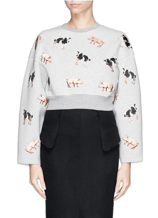 Main View - Click To Enlarge - CHICTOPIA - Cow and pig embroidery cropped sweatshirt